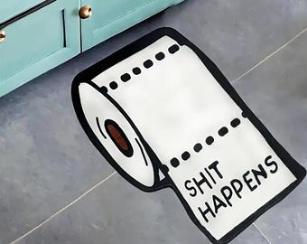 Bathroom Rug: Toilet Paper Design Washable, Non-Slip Humor