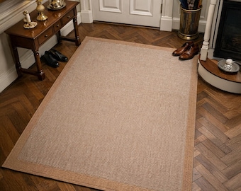 Natural Bordered Sisal Rug  Custom Size Neutral Area Rug Indoor Outdoor Carpet Modern Flatweave Pet-Friendly Durable Floor Rug 3935anaturel