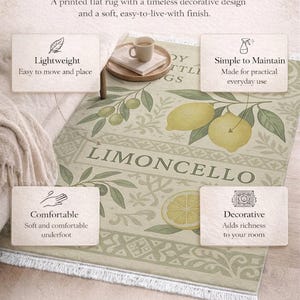 Tapete de cozinha Limoncello Lemon, estampa botânica em azulejo com citação de ramo de oliveira em tons de creme sálvia, decoração de fazenda italiana mediterrânea. imagem 3