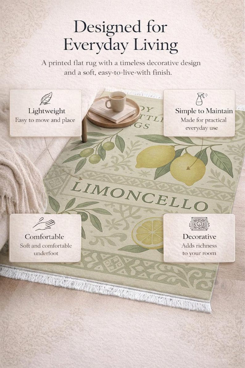 Tapete de cozinha Limoncello Lemon, estampa botânica em azulejo com citação de ramo de oliveira em tons de creme sálvia, decoração de fazenda italiana mediterrânea. imagem 3