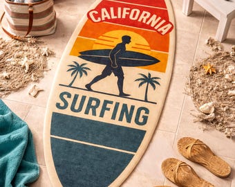 Surfboard Shaped Rug Beach House Boho Coastal Kilim California USA Summer Home Decor