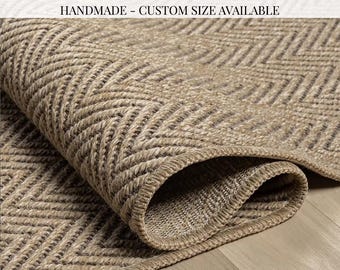 Custom Size Herringbone Sisal Natural Rug with Non Slip Jute Backing, Handmade Flatweave Rug for Hallway Living Room Indoor Outdoor Use 671k