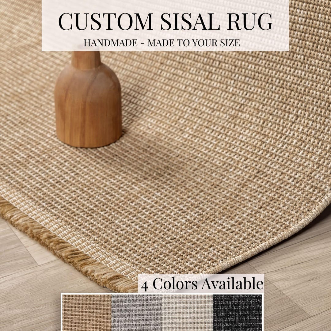 Custom Size Sisal Rug - Runner: Handmade Flatweave Durable - 4 Colors ...