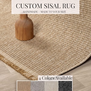 Custom Size Sisal Rug - Runner: Handmade Flatweave Durable -  4 Colors