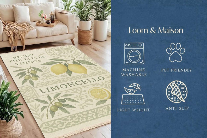 Tapete de cozinha Limoncello Lemon, estampa botânica em azulejo com citação de ramo de oliveira em tons de creme sálvia, decoração de fazenda italiana mediterrânea. imagem 12