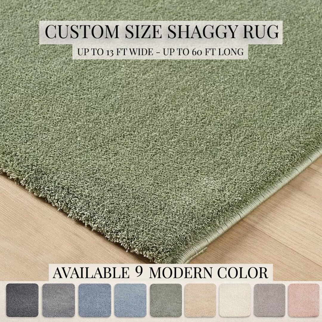 Custom Size Olive Green Shaggy Rug – Soft Plush Carpet With Non-slip ...