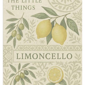 Pode incluir: Tapete retangular creme com um design bot&acirc;nico. Apresenta lim&otilde;es, azeitonas e os textos "ENJOY THE LITTLE THINGS" e "LIMONCELLO" em verde. As bordas t&ecirc;m franjas, com um estilo vintage.