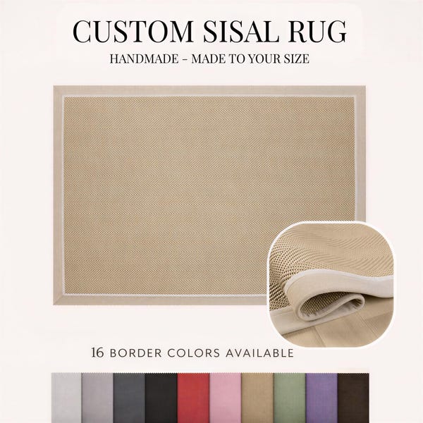 Custom Natural Sisal Rug With 16 Border Color Options, Handmade Eco Friendly