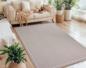 Taupe Vizon Sisal Rug with Non Slip Backing for Indoor Outdoor Use Washable Durable Minimalist Design Easy Clean Natural Fiber Carpet 3935bv