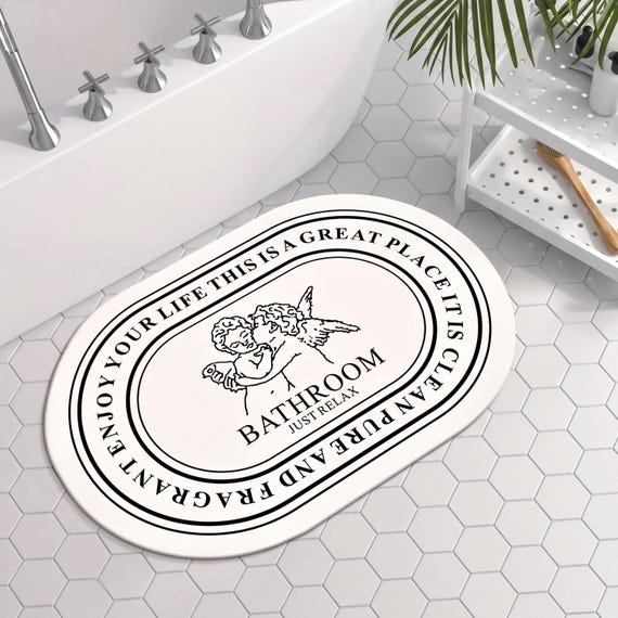 Geometric Floral Bathroom Rug - Stain Resistant, Soft Cotton Backing