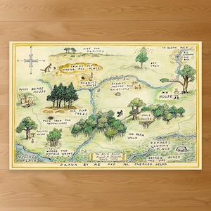 Tapis en bois de 100 acres, tapis jouable drôle, conception de carte vintage pour chambre d'enfant, cadeau de baby shower ou d'anniversaire, coton recyclé taille personnalisée 220