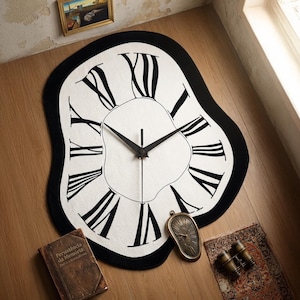 Melted Clock Shaped Washable Rug, Salvador Dalí Inspired Artistic Modern Carpet, Recycled Cotton Digital Printed Non Slip Custom Size 208