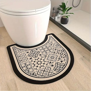 Geometric Ceramic Pattern Bathroom Rug for Toilet Area Non Slip Washable Modern Decorative Bath Mat for Front of Toilet Seat