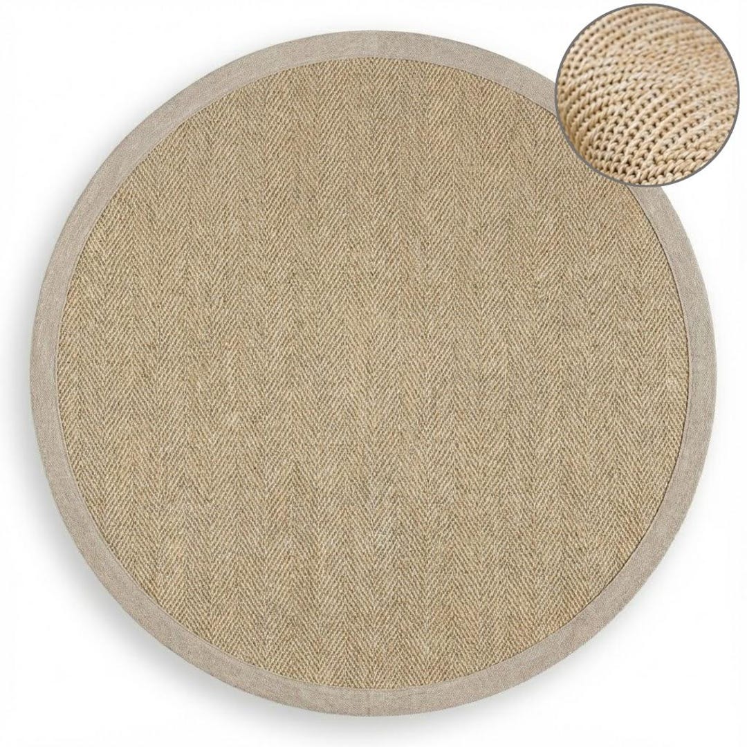 Hay Like Round Rug Round Natural Herringbone Sisal Rug With Beige Border, Handmade Custom ...