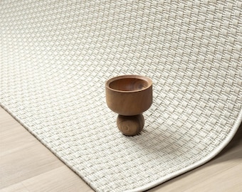 Custom Size Cream Basket Weave Area Rug, Flatweave Handwoven Neutral Carpet