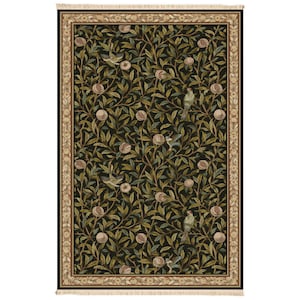 a decorative rug with a repeating pattern of leaves and peaches.