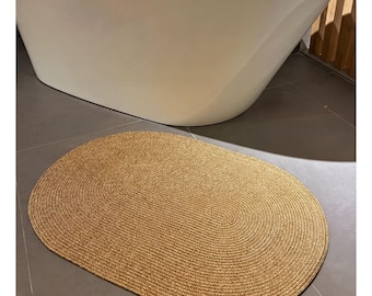 Handmade Reversible Bathroom Rug Made of Jute Rope %100 Handwoven Double Sided