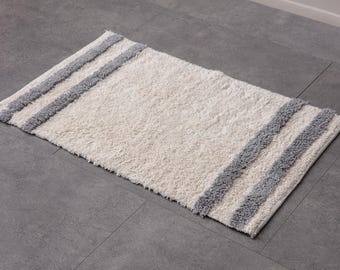 Handmade Sustainable Natural Grey Cotton Washable Bath Mat - Recycled Bathroom gift