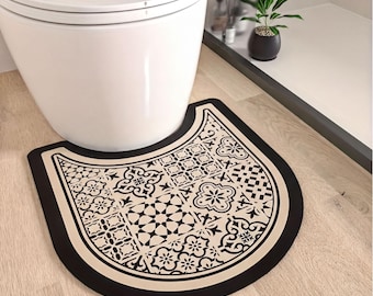 Geometric Ceramic Pattern Bathroom Rug for Toilet Area Non Slip Washable Modern