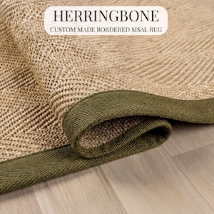 Custom Sisal Herringbone Rug with Olive Green Border – Handmade Natural Fiber Flatweave Runner