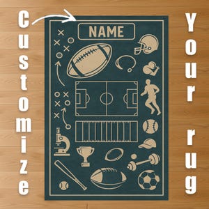 Personalized Baseball Rug for Kids Room or Dorm | Custom Name Sports Field Carpet | Back to School Washable Anti-Slip Mat 007