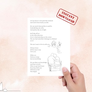 Una poesia tranquilla e unica nel suo genere, accuratamente realizzata e inserita in un biglietto d'auguri scaricabile di dimensioni 5 x 7, per i momenti in cui vuoi prenderti una pausa.