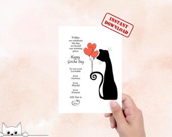 Cat Gotcha Day Card: Printable Greeting Card (PDF)