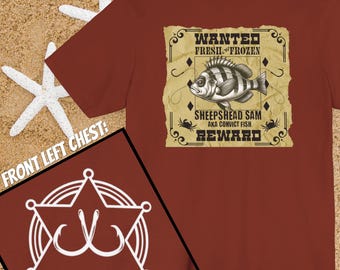 Sheepshead Fish T-Shirt, Western Wanted Poster Angler Tee