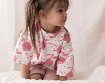 Kids Oversized T-Shirt – Lemon Print Tee – Cotton Summer Kids Top