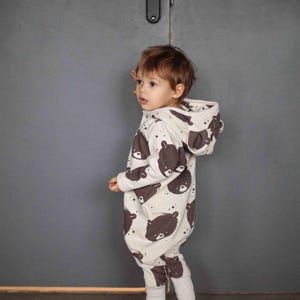 Bear on Milk Eared Baby Jumpsuit / Baby Romper / Baby Suit / Newborn Overall / Baby Bodysuit / Baby Autumn Outwear / Baby Coverall with Ears