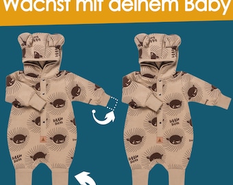 Baby Overall mit Kapuze und Ohren, Strampler Baby, weicher jumpsuit Neugeborene, OEKO-TEX Baby Kleidung, Handmade Geschenk Baby