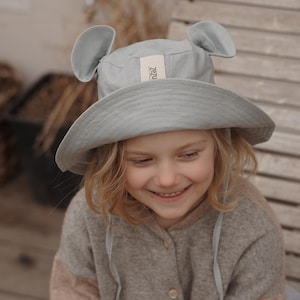 Grey Baby Sun Hat / Brimmed Sun Hat / Kids Hat / Toddler Hat / Newborn Hat / Baby Headwear / Eared Baby Hat / Hat with Ears / Linen Hat