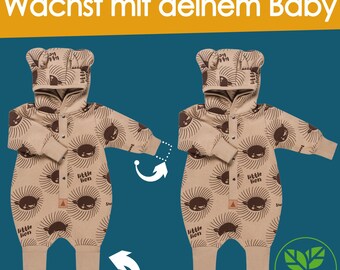 Baby Overall mit Kapuze und Ohren, Strampler Baby, weicher jumpsuit Neugeborene, OEKO-TEX Baby Kleidung, Handmade Geschenk Baby