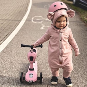 Smoked Pink Eared Baby Jumpsuit / Baby Romper / Baby Suit / Newborn Overall / Baby Bodysuit / Baby Outwear / Baby Coverall with Ears