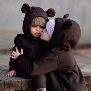 Chocolate Eared Baby Jumpsuit / Baby Romper / Baby Suit / Newborn Overall / Baby Bodysuit / Baby Autumn Outwear / Baby Coverall with Ears