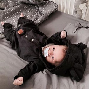 Baby Jumpsuit with Ears in Charcoal Color
