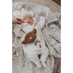 Eared Baby Jumpsuit Fuzzy Ecru / Baby Romper / Baby Suit / Newborn Overall / Baby Bodysuit / Baby Autumn Outwear / Baby Coverall with Ears