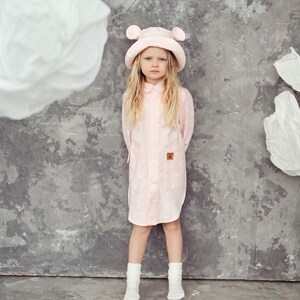 Robe chemise d&#39;été pour fille : vagues roses, grandes poches, boutons-pression