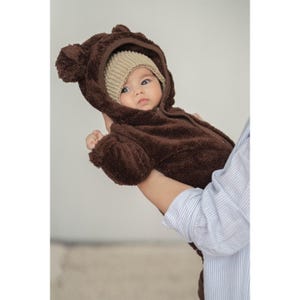 Eared Baby Jumpsuit Fuzzy Brown / Baby Romper / Baby Suit / Newborn Overall / Baby Bodysuit / Baby Autumn Outwear / Baby Coverall with Ears