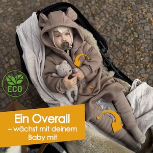 Mitwachsender Baby Overall mit Ohren– Verstellbarer Strampler – Baumwolle OEKO-TEX Standard 100 – Babyanzug mit Kapuze – Geschenk zur Geburt