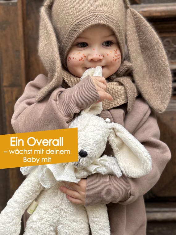 Mitwachsender Baby Overall mit Ohren– Verstellbarer Strampler – Baumwolle OEKO-TEX Standard 100 – Babyanzug mit Kapuze – Geschenk zur Geburt