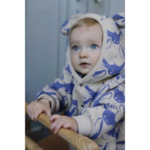 Fennec on Beige Eared Baby Jumpsuit / Baby Romper / Baby Suit / Newborn Overall / Bodysuit / Baby Autumn Outwear / Baby Coverall with Ears
