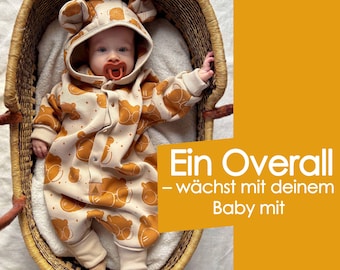 Baby Strampler mit Ohren Kapuze | Mitwachsend | Geschenk Geburt | Baumwolle Unisex