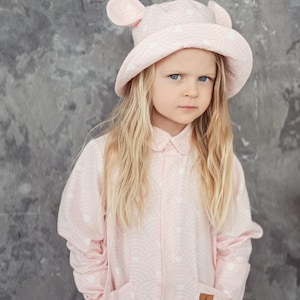 Girly Baby Sun Hat Waves on Pink / Brimmed Sun Hat / Kids Hat / Toddler Hat / Newborn Hat / Baby Headwear / Eared Baby Hat / Hat with Ears