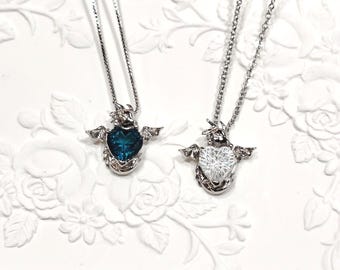 Blautopas Drachenherz Anhänger: Sterling Silber Halskette