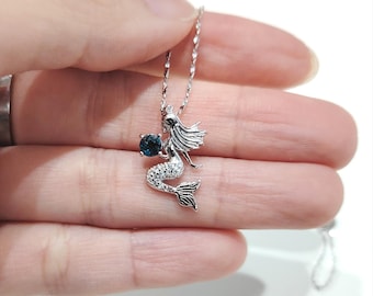 Ariel Meerjungfrau Halskette: Topas Edelstein Anhänger, Ozean Thema