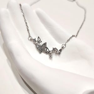 Sterling Silver Butterfly Necklace With CZ, Flying Butterflies Necklace, Gift For Her, Birthday Gift Idea, For Minimalist Lover