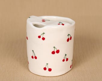 Handmade Ceramic Cherry Mug Red Cherry Travel Mug Custom Coffee Mug Perfect for Tea Coffee Gifts for Her Custom Unique Ceramic Pottery Mug