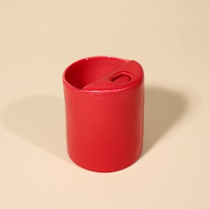 Vibrant Red Minimalist Ceramic Travel Mug Bold Crimson Glossy Coffee Cup Modern Sleek Pottery Tumbler Aesthetic Drinkware Artisan Tea Mug