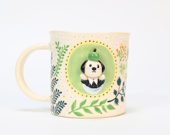Grüner Apfel Keramik Hundebecher Handbemalte Blatt Haustier Kaffeetasse Einzigartiges Geschenk Niedlicher Haustier-Liebhaber Becher Einweihungsparty Geschenk
